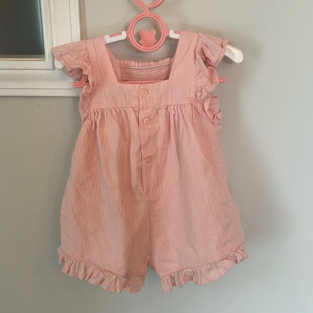 Mayoral Smocked Cotton Baby Girls Play Romper Peach Size 6 Months